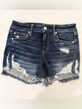 American Eagle Outfitters Dark Blue Distressed Denim Shorts Size 10